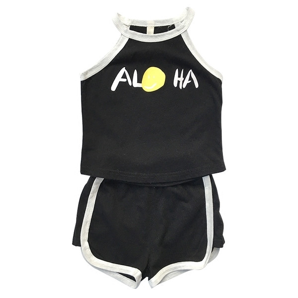 Детски летен сет за момичета от две части - потник с апликация и къси шорти - три цвята