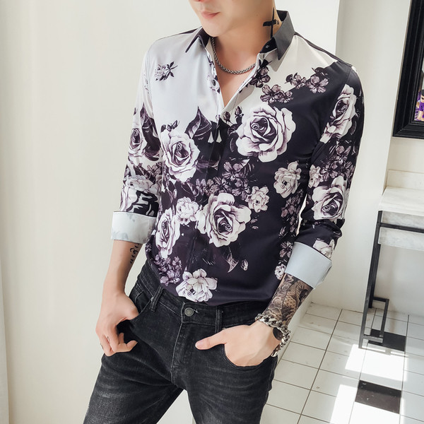 Cămașă bărbătească elegantă cu motive florale