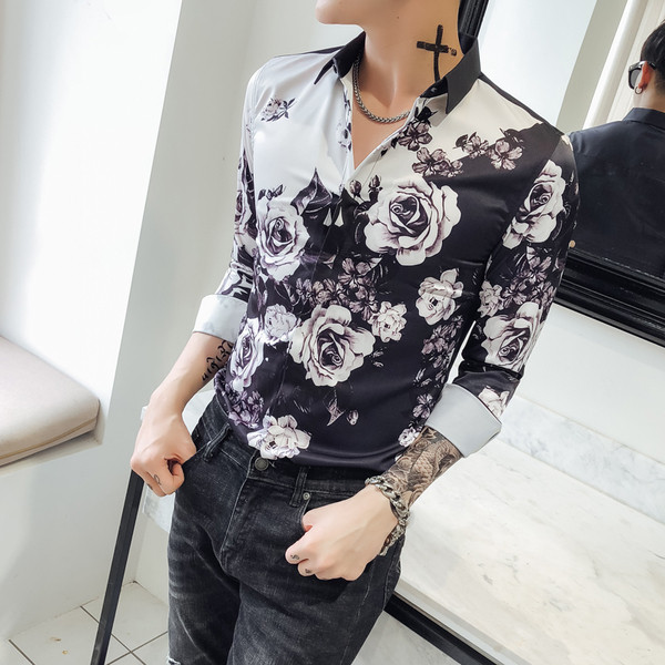 Cămașă bărbătească elegantă cu motive florale