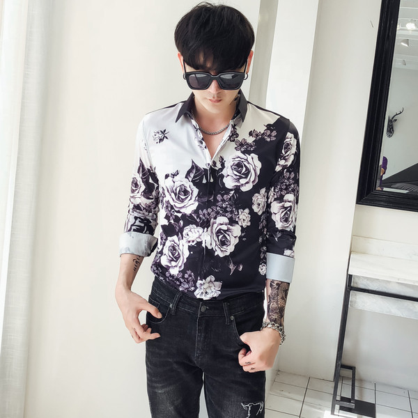 Cămașă bărbătească elegantă cu motive florale