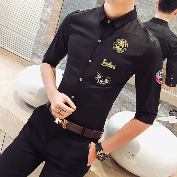 Cămașă bărbătească stilată Model Slim cu aplicație colorată în două culori