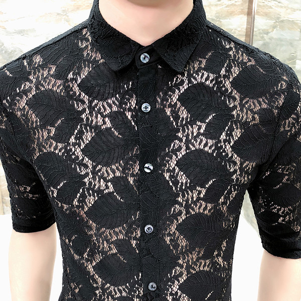 Cămașă bărbătească din dantelă cu mâneci 3/4 Model Slim în trei culori