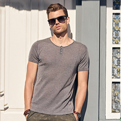 Μοντέρνο ανδρικό μπλουζάκι με κουμπιά - διάφορα χρώματα