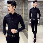 Cămașă bărbătească stilată cu mâneci lungi Model Slim în trei culori