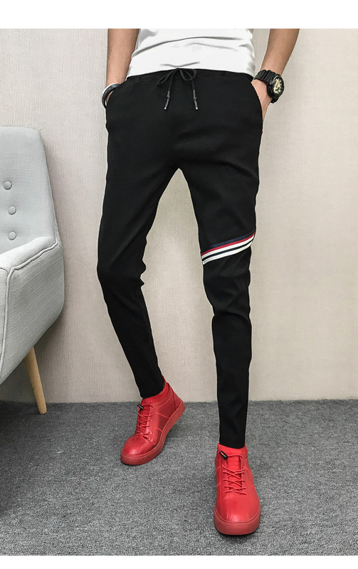 Casual αντρικά παντελόνια με έγχρωμες λωρίδες σε μαύρο και μπλε χρώμα