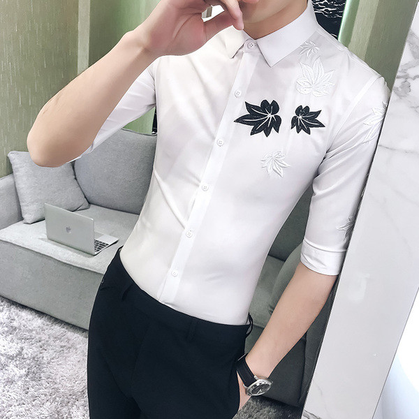 Cămașă elegantă pentru bărbați cu broderie colorată în două culori