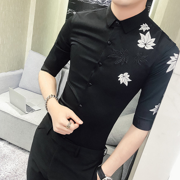 Cămașă elegantă pentru bărbați cu broderie colorată în două culori