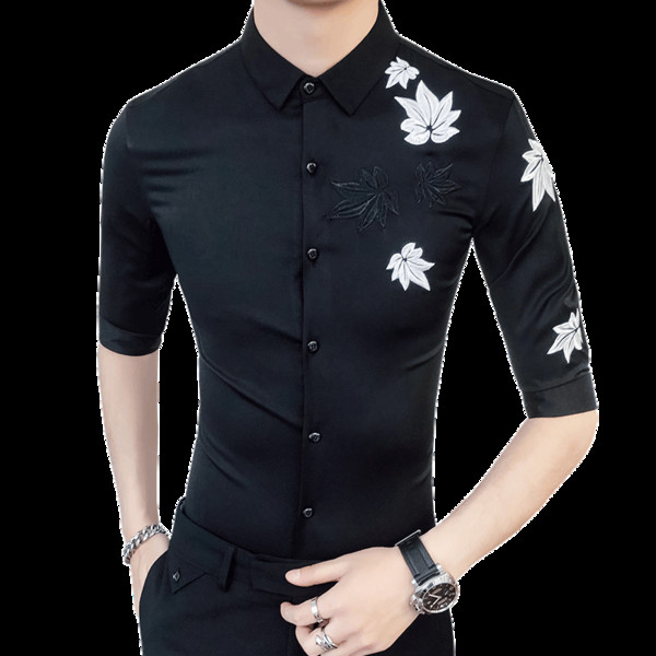 Cămașă elegantă pentru bărbați cu broderie colorată în două culori