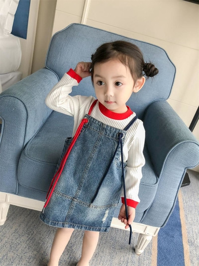 Μοντέρνο παιδικό σετ για κορίτσια 2 τεμαχίων - τζιν και μπλούζα με μακριά μανίκια