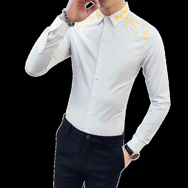 Κομψό ανδρικό πουκάμισο με έγχρωμο κεντήματα σε μαύρο και άσπρο χρώμα