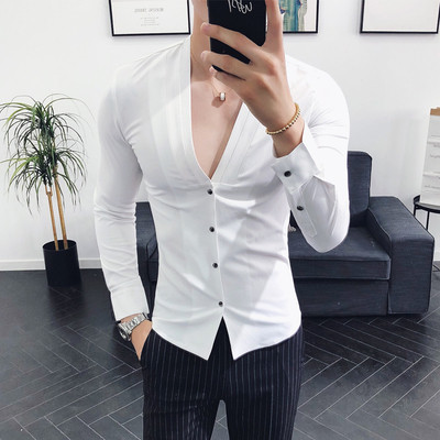 Férfi pamut ing V-nyakkal, több színben