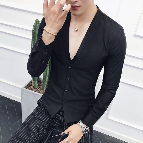 Férfi pamut ing V-nyakkal, több színben