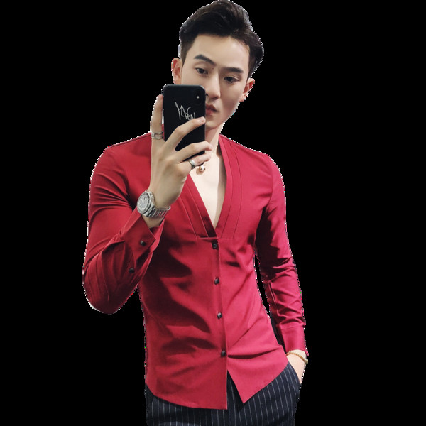 Férfi pamut ing V-nyakkal, több színben