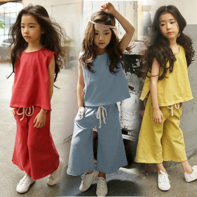 Детски комплект за момичета включващ - блуза с японски ръкав и дълъг широк панталон - четири цвята