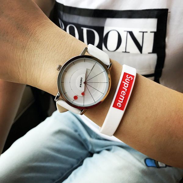 Мъжки часовник в три цвята с кожена каишка