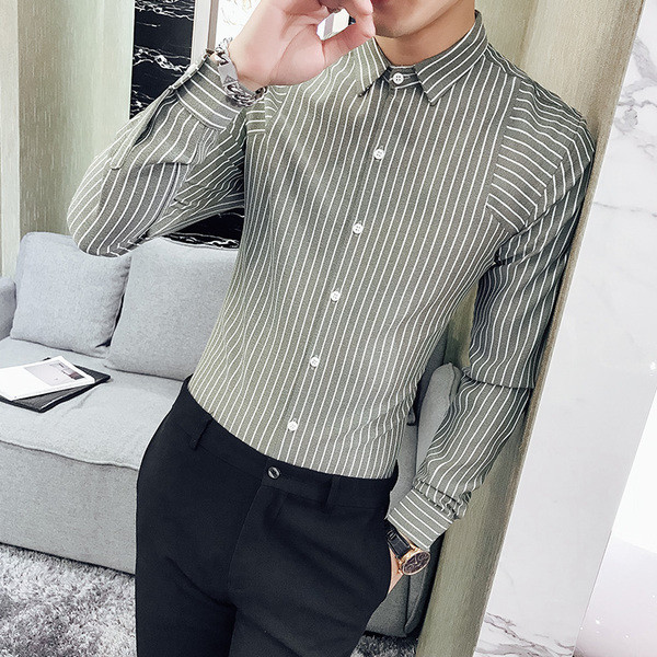 Cămașă bărbătească actuală model Slim cu mâneci lungi