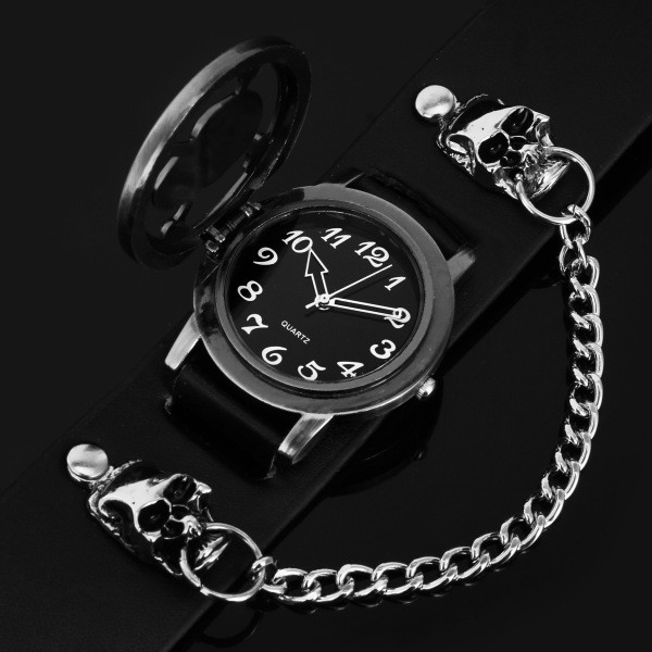 Ceas retro barbatesc cu capac si curea din piele in doua culori