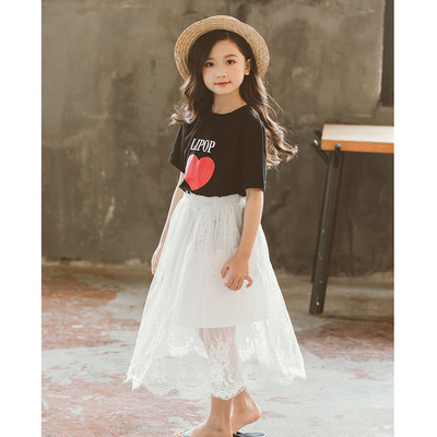 Παιδικό καλοκαιρινό σετ για κορίτσια - φούστα με δαντέλας και μπλούζα με εφαρμογή