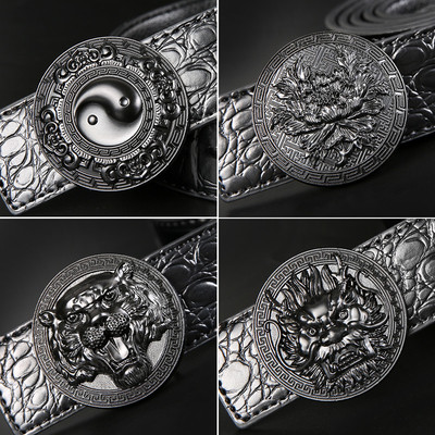 Men`s eco leather belt with metal buckle in dark color