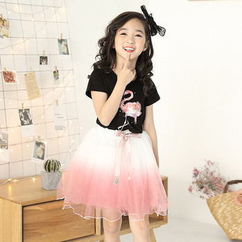 Μοντέρνο παιδικό σετ για κορίτσια - φούστα με  τούλι  και μπλουζάκι  δύο χρώματα