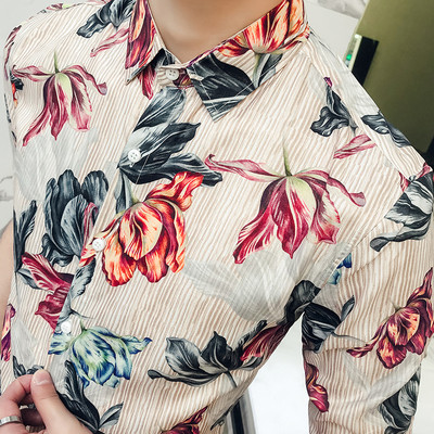 Cămașă bărbătească din bumbac cu mâneci 3/4 cu motive florale în două culori