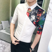 Стилна мъжка риза с 3/4 ръкави и цветна апликация в два цвята 