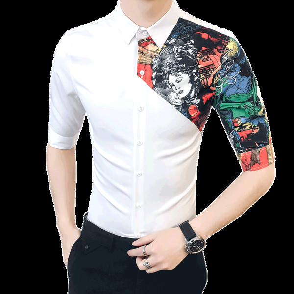 Стилна мъжка риза с 3/4 ръкави и цветна апликация в два цвята 