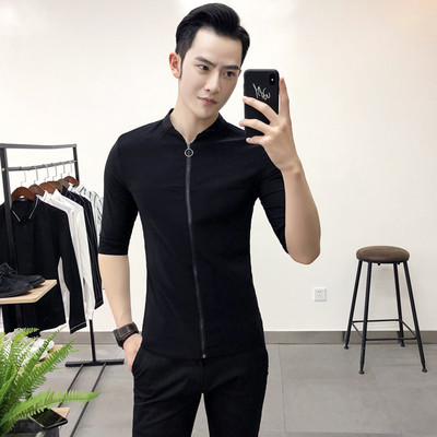 Ежедневна мъжка риза с цип и V-образно деколте в два  цвята 