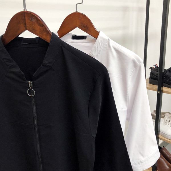 Ежедневна мъжка риза с цип и V-образно деколте в два  цвята 