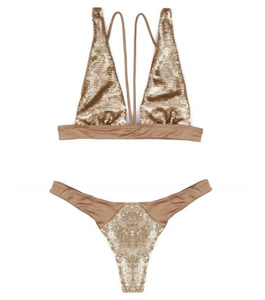 Δύο κομμάτι μαγιό γυναικών με πούλιες και κομμένα