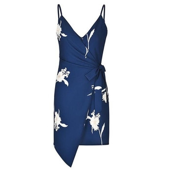 Κομψή γυναικεία φόρμα με V-ντεκολτέ και floral μοτίβα σε κόκκινο και μπλε χρώμα