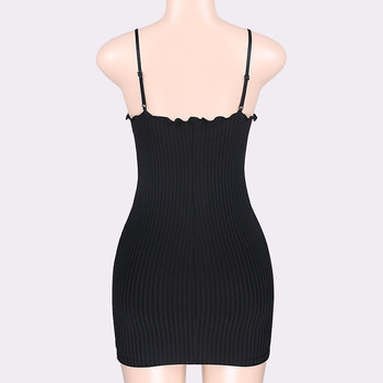 Γυναικείο φόρεμα με V-neckline και λεπτές λωρίδες σε μαύρο χρώμα