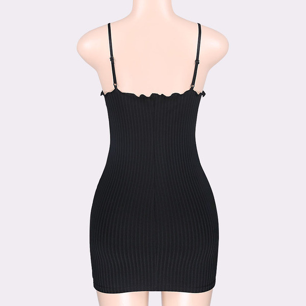 Γυναικείο φόρεμα με V-neckline και λεπτές λωρίδες σε μαύρο χρώμα