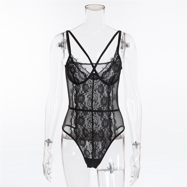 Corp sexy de dama cu dantela ajurata delicata in alb-negru