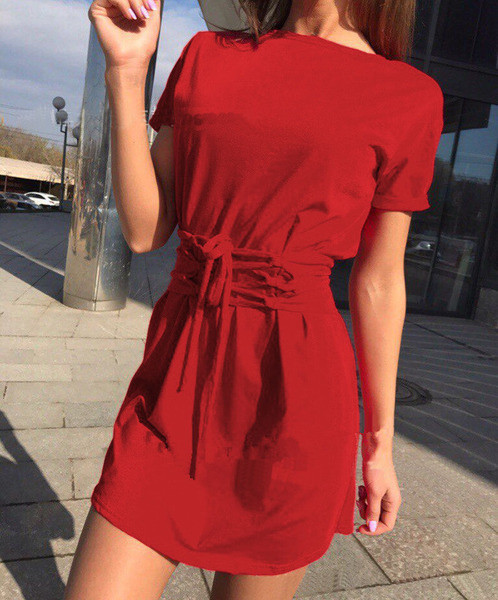 Μοντέρνο φόρεμα κυρία με κοντό μανίκι και διάφορα χρώματα