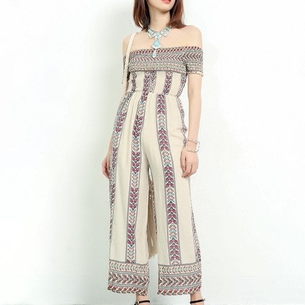 Salopeta de dama potrivita pentru utilizarea de zi cu zi cu umerii deschisi in motive etnice