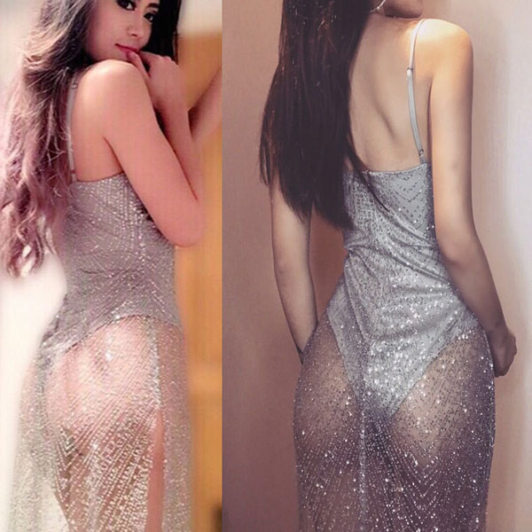 Σέξυ φόρεμα γυναικών με ντεκολτέ σε σχήμα V και λεπτές λουρίδες σε δύο χρώματα