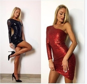 Απαλό φόρεμα κυρίες με ένα μανίκι σε κόκκινο και μαύρο χρώμα