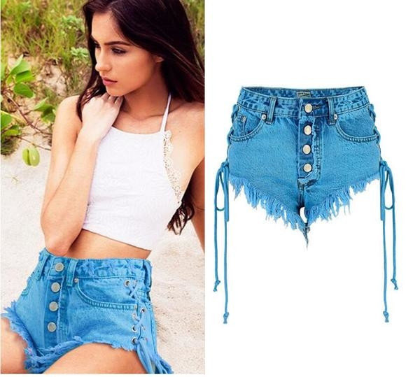 Blugi scurti de dama cu legaturi laterale