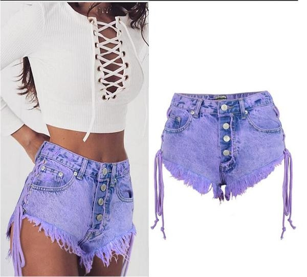 Blugi scurti de dama cu legaturi laterale