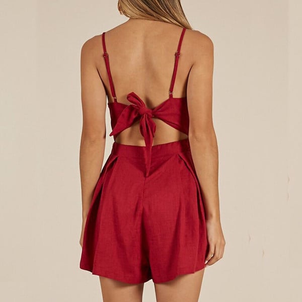 Дамски стилен гащеризон с V-образно деколте в няколко цвята