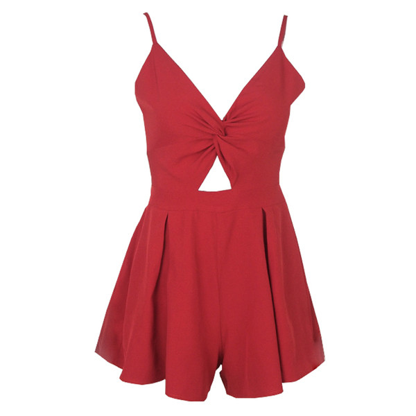 Дамски стилен гащеризон с V-образно деколте в няколко цвята