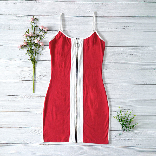 Rochie casual de dama cu fermoar si bretele subtiri