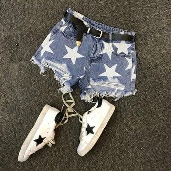 Casual shorts τζιν γυναικών με την εφαρμογή των αστεριών και της ζώνης