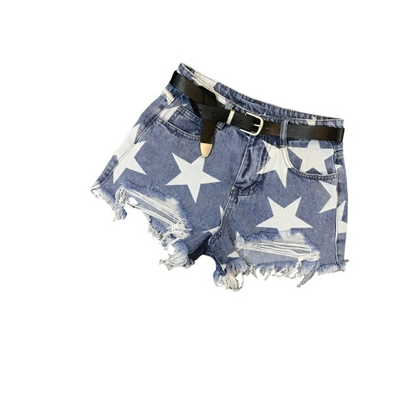 Blugi scurti dama casual cu aplicatie stea si curea