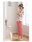 Pijamale de damă din bumbac - pantaloni lungi în carouri + tricou alb cu mâneci scurte și imprimeu pepene verde