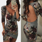 Κομψή κυρία φόρεμα με ντεκολτέ σε σχήμα V και μανίκια 3/4 σε δύο χρώματα