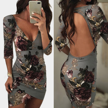 Κομψή κυρία φόρεμα με ντεκολτέ σε σχήμα V και μανίκια 3/4 σε δύο χρώματα