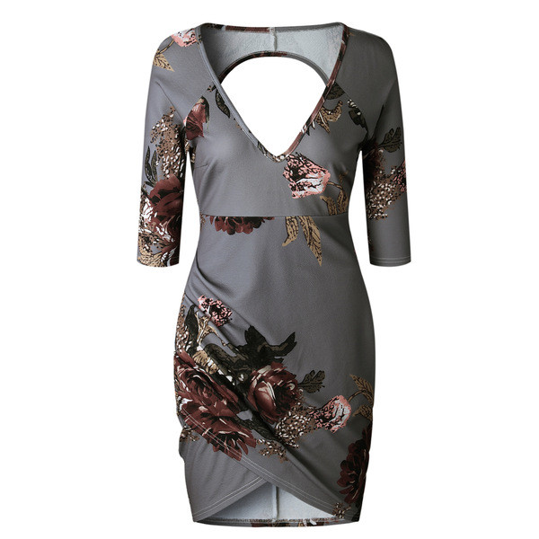 Κομψή κυρία φόρεμα με ντεκολτέ σε σχήμα V και μανίκια 3/4 σε δύο χρώματα