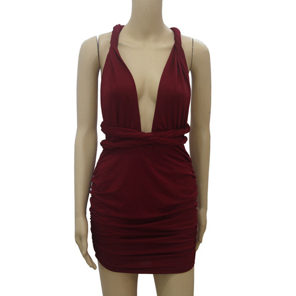 Σέξυ φόρεμα με κοντό μανίκι με ντεκολτέ σε σχήμα V σε δύο χρώματα